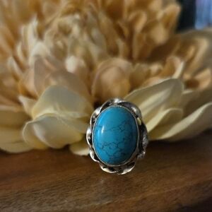 Dyed Turquoise Howlite Ring Silver Plated Size 7 NEW
